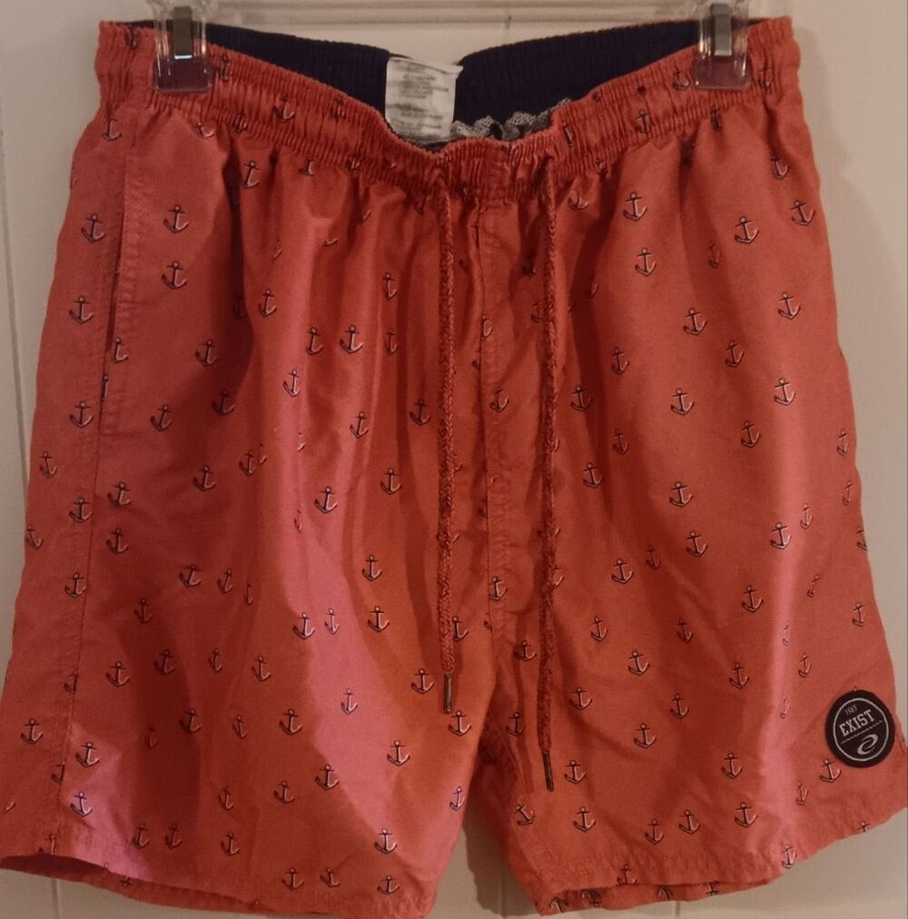 Exist Coral And Blue Anchor Small Trunks Lightweight Elastic Waist